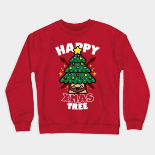 Happy Christmas Tree Kawaii Cute Retro Christmas Tree Meme Crewneck Sweatshirt